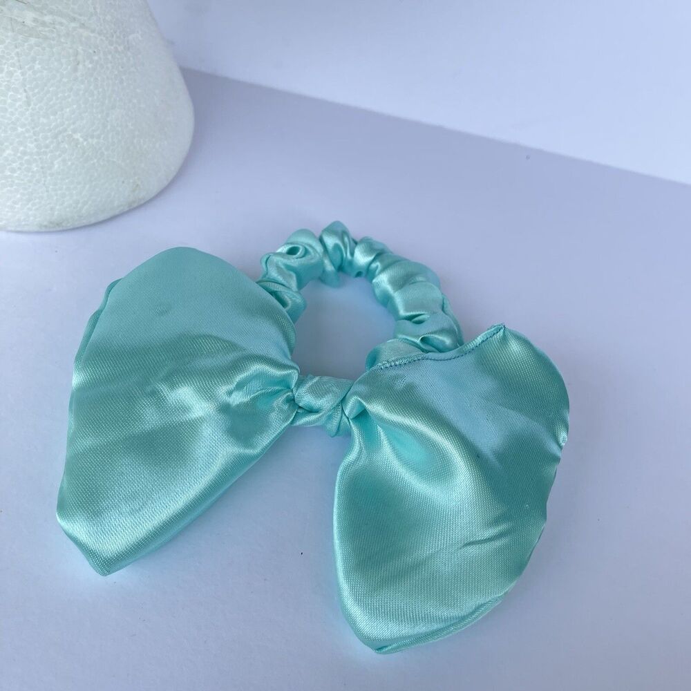 New Bow Headband Hair Ponytail Set Aqua Blue Satin Women’s & Girl - Picture 9 of 16